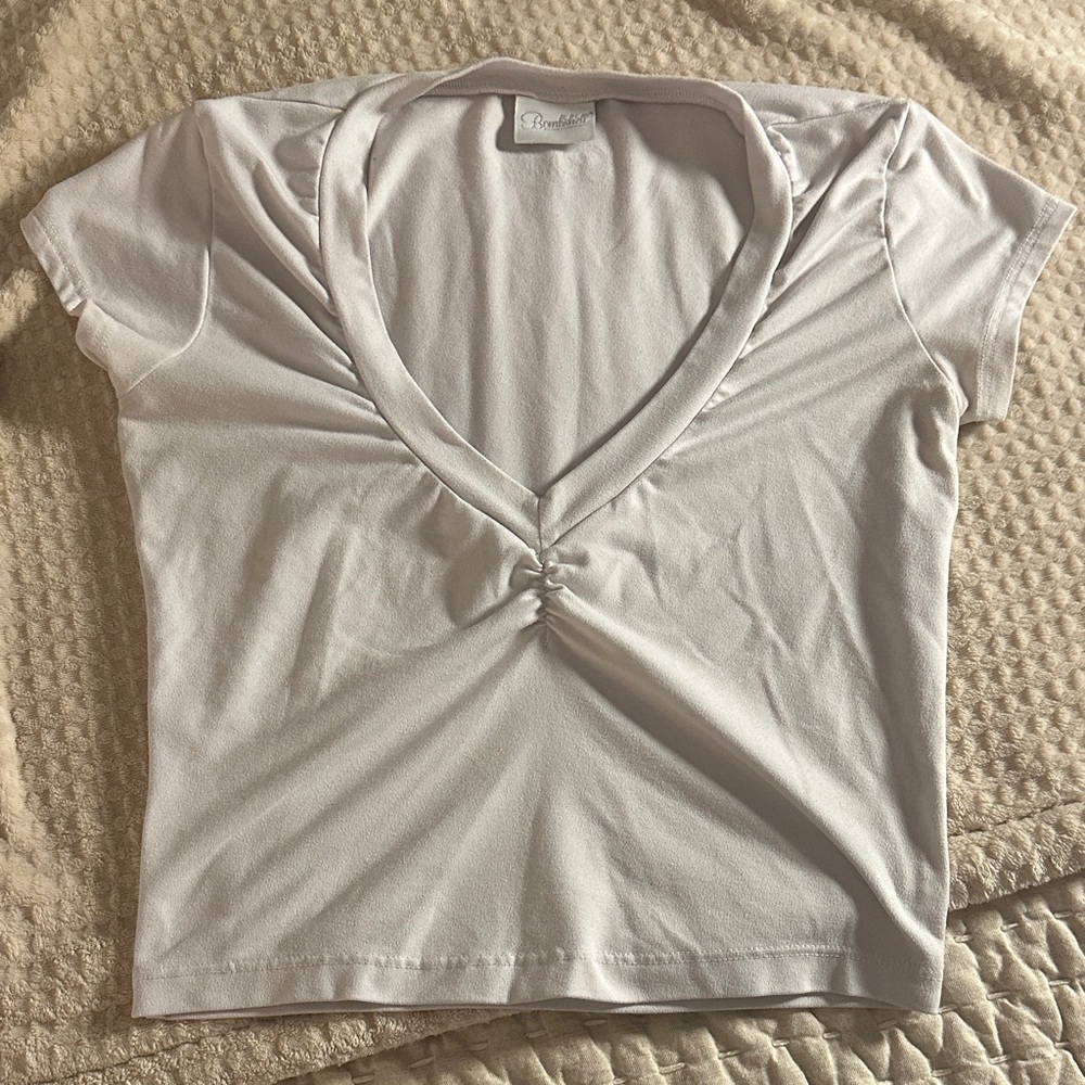 Bombshell Sportswear White Ruched V-Neck Tee